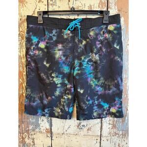 Roundtree and Yorke Swimwear Black Tie Dye Board Shorts size Large